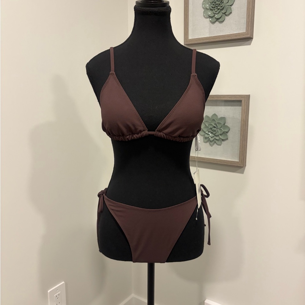 JUST FAB!!!  Brown Triangle Tie-Side Bikini Set